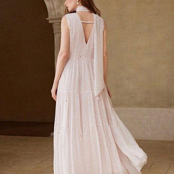 Multicolor Elegant Women's Polka Dot Print Long Dress - Picture 2 of 5